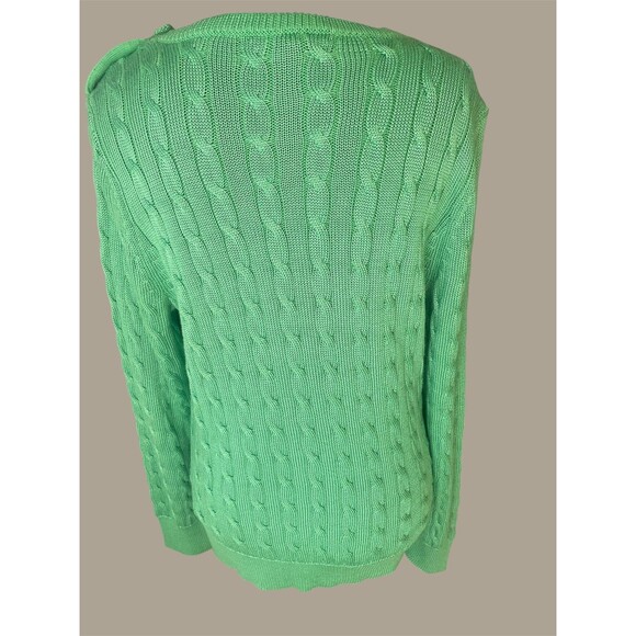 RALPH LAUREN SZ L Kelly Green Cotton Viscose Cable Knit 3 Button Preppy Classic - Picture 7 of 8